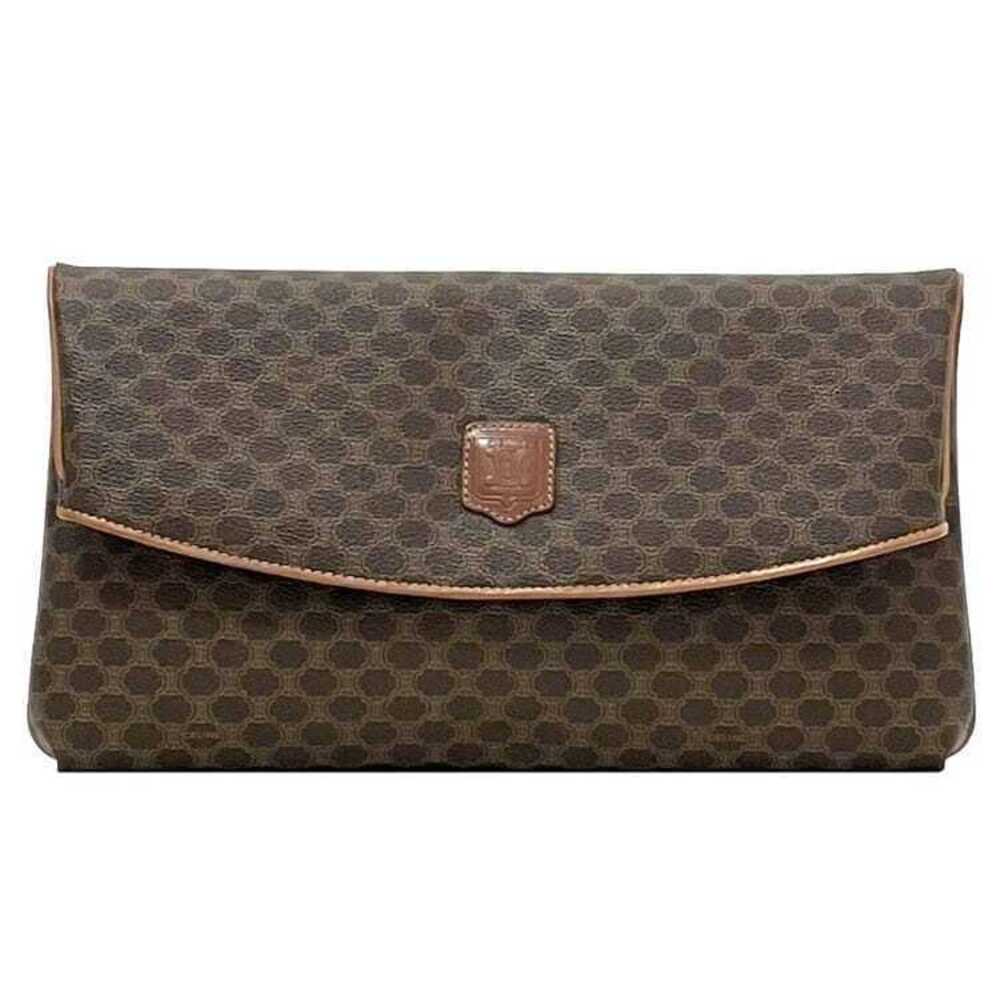 Celine clutch bag brown Macadam leather Handbag all over flap magnetic closure